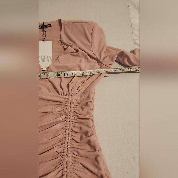 New Zara Pale Pink Mini Ruched Dress Blogger Favorite Size Medium - Picture 7 of 13